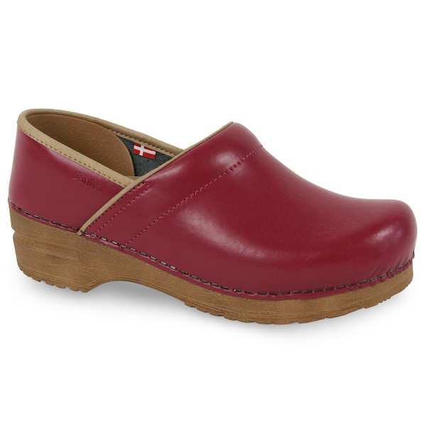 Women's Closed Back Clog, PU-coated leather Upper, Polyurethane Outsole, Raspberry, Size 11.5-12 M